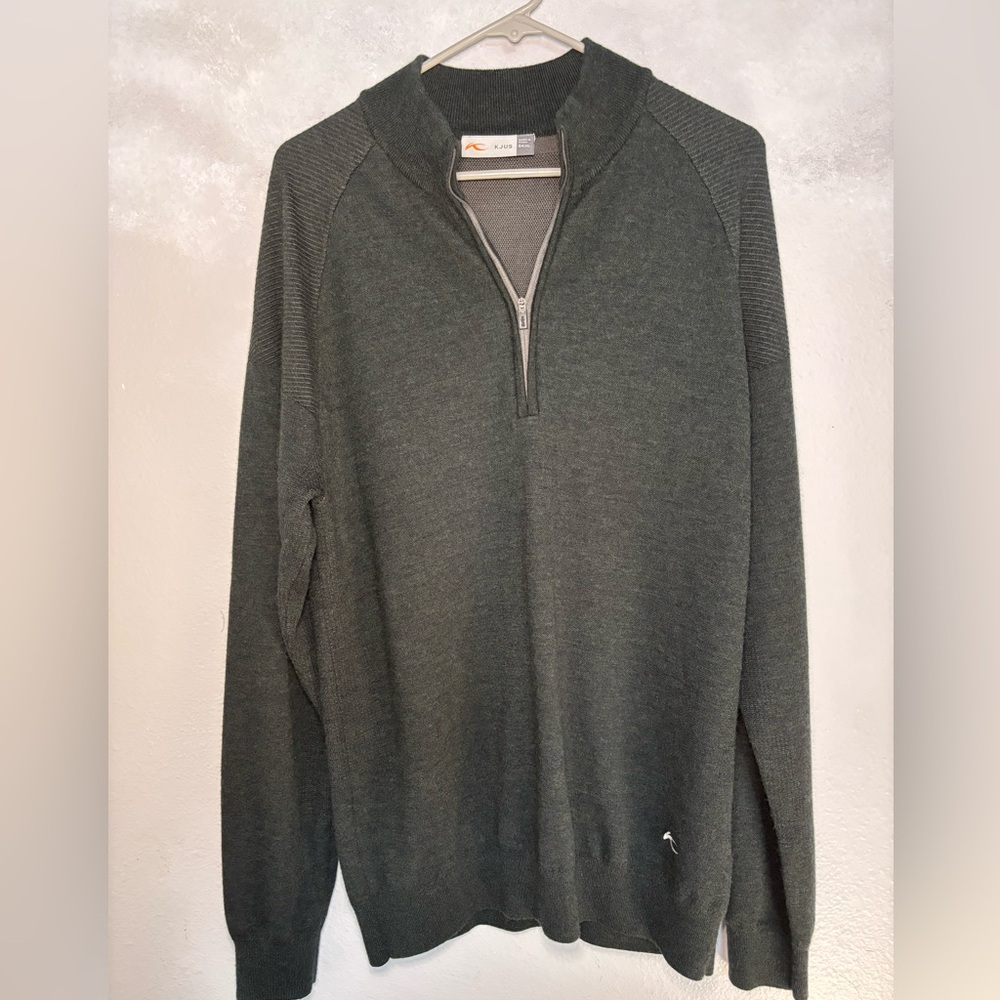 KJUS Kalm Performance Quick Dry Half Zip Pullover Gray XL Merino Wool Blend Golf